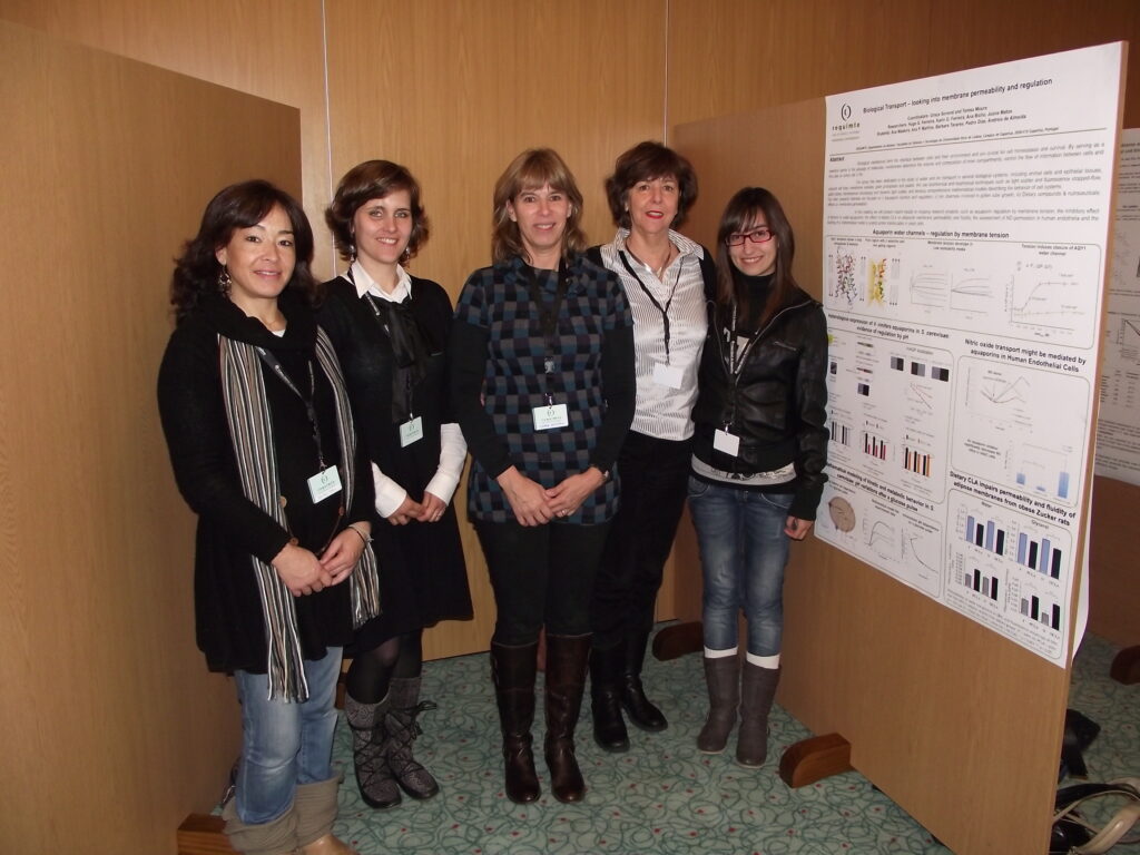 The biological Transport group, all female, in 2011, posing next to a poster